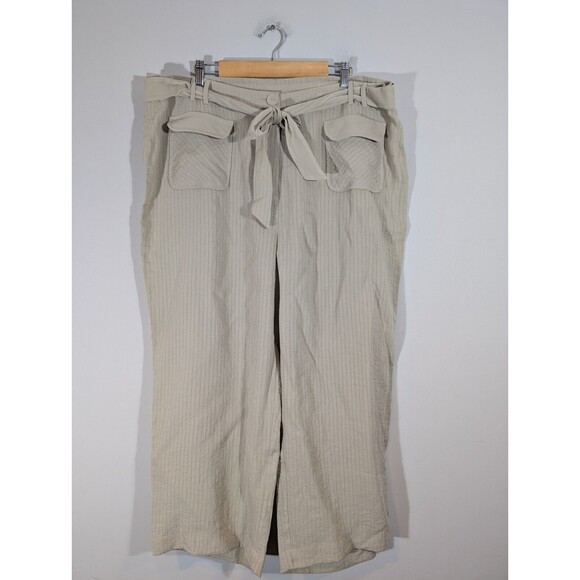 Soft Surroundings Pants Women Plus Sz 3X Tan High Rise Wide Leg Belted Trousers - Picture 1 of 8